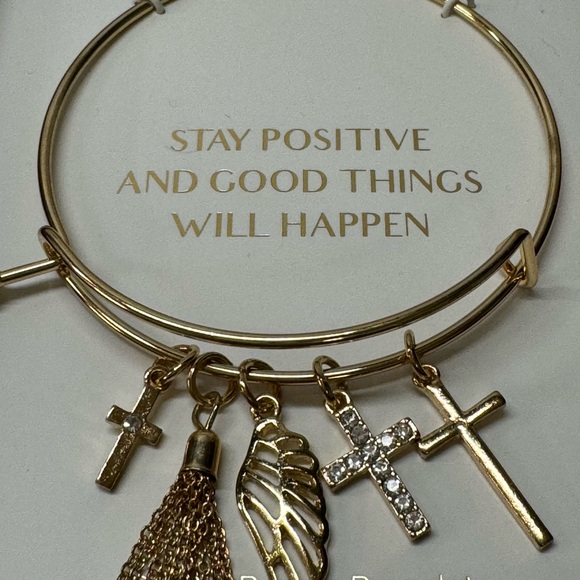 “STAY POSITIVE AND GOOD THINGS WILL HAPPEN” CHARM BANGLE BRACELET - Picture 6 of 10